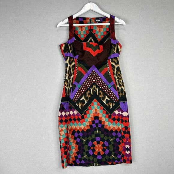 Vintage Just Cavalli Womens Dress IT 50 Multicolor Abstract All Over Print Y2K